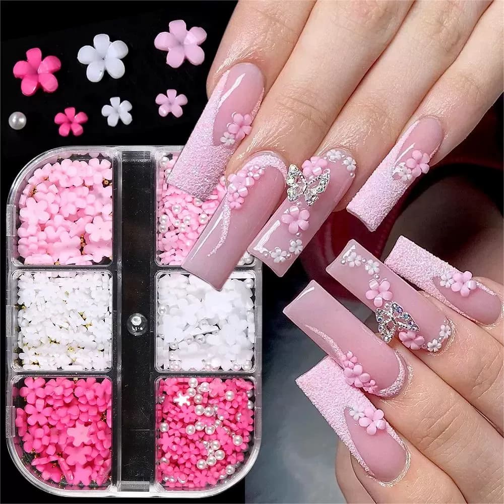 O1CN01Kffm341Zaggz5PLZf_2214759753211 3D Acrylic Flowers Nail Charms Pink White Flowers for Nail - Image 1