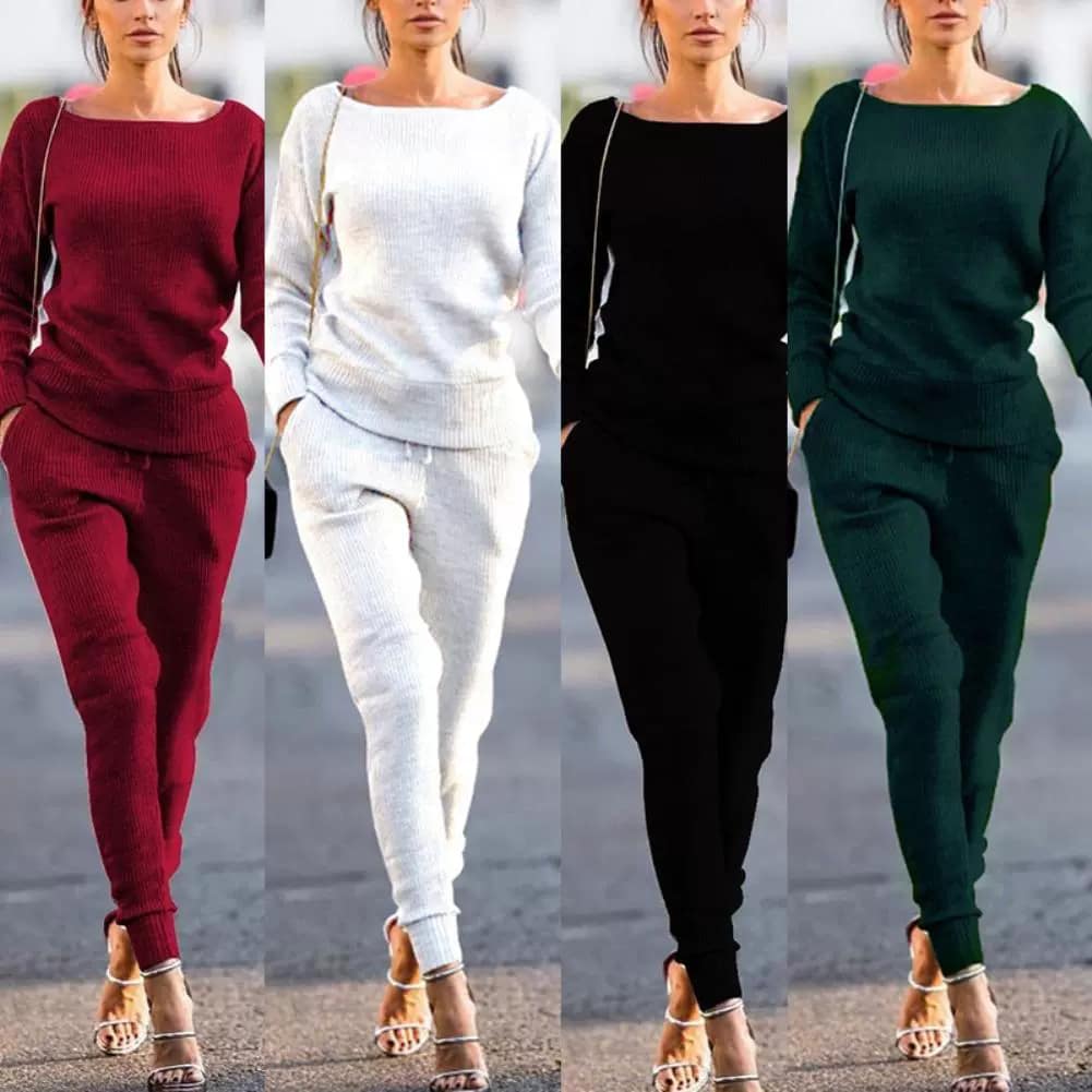 O1CN01jLCGb923eIE0KuSu9_2215938877280 2Pcs Women Autumn Sweatshirt Pant Set Solid Color O Neck Long. - Image 1