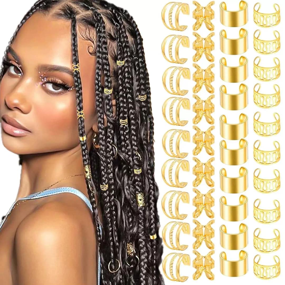 O1CN01xpPuNT1RweoAzVJfi_2214688182176 40PCS Hair Jewelry for Braids Gold Hair Cuffs Multi Style - Image 1