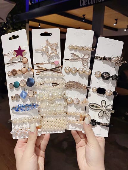 Korean INS red hair accessories rhinestone pearl hairpin.